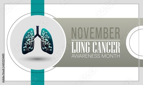 Lung Cancer awareness month is observed every year in November, lungs are two spongy organs in chest that take in oxygen when you inhale and release carbon dioxide when you exhale. Vector illustration