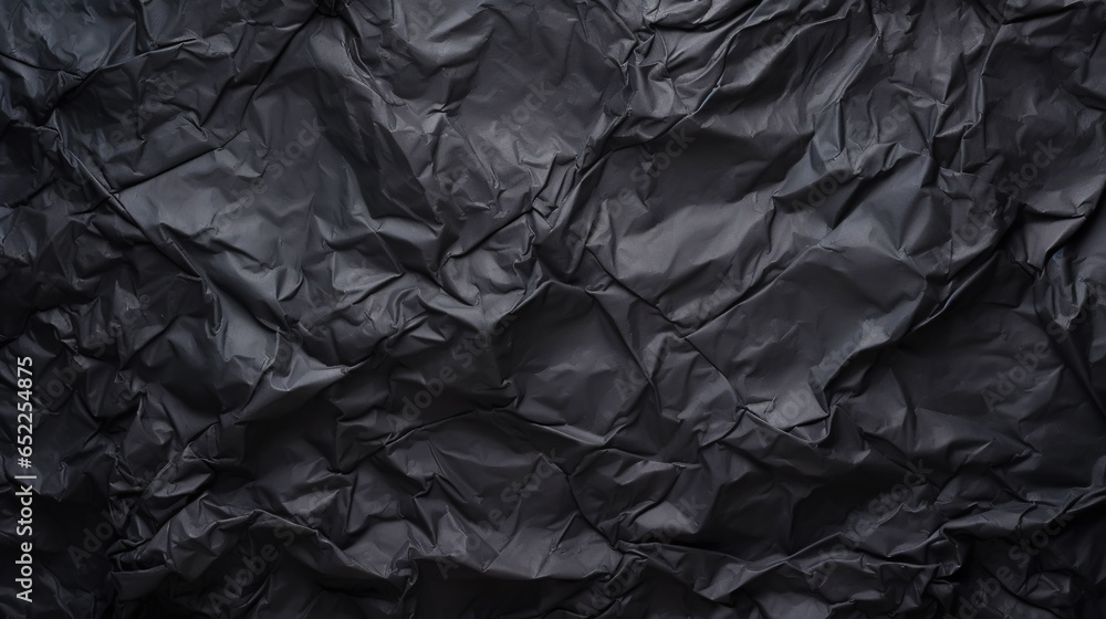 Black crumpled paper texture. Blank dark background with creases. Generative AI Black crumpled paper texture. Blank dark background with creases. Generative AI