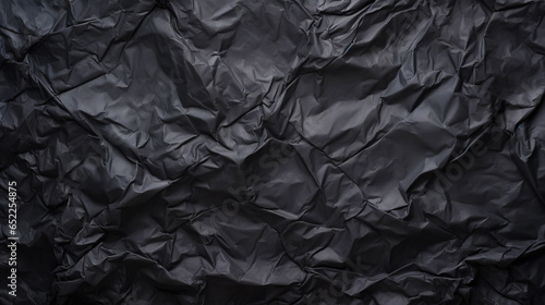 Black crumpled paper texture. Blank dark background with creases. Generative AI