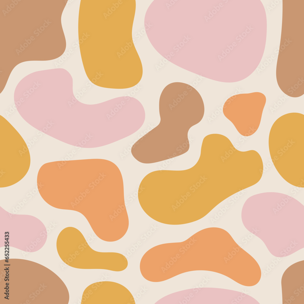 Abstract spotted seamless pattern. Retro 60s - 70s style animal endless background with wavy geometric shapes. Repeat giraffe vector illustration