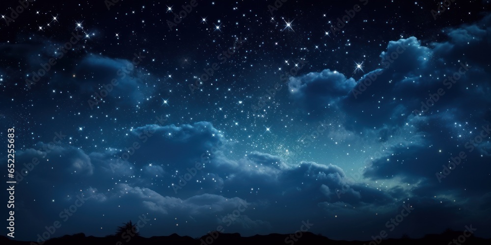 Illustration of a night sky with stars and clouds, background, wallpaper Illustration of a night sky with stars and clouds, background, wallpaper