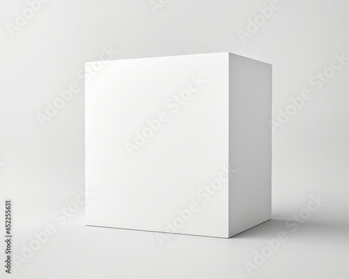 A minimalist white box on a clean white floor © Piotr