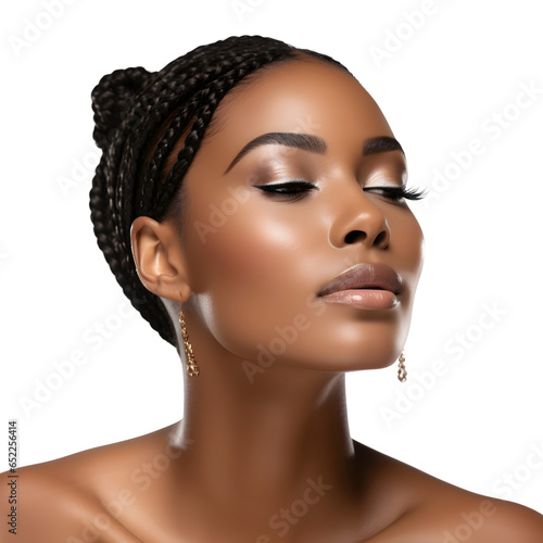 black beautiful woman with hair, isolated on white background