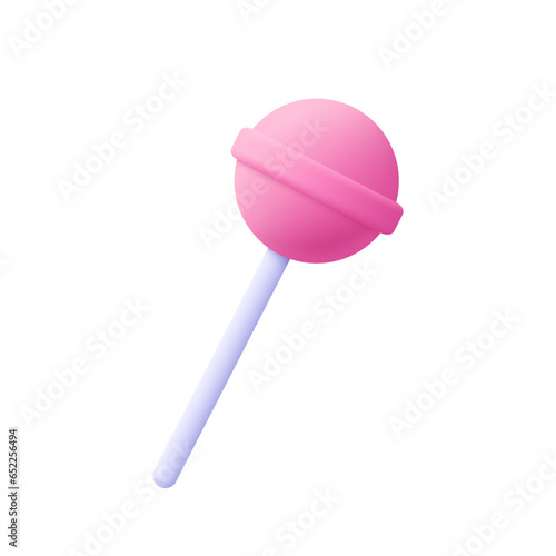 Red sweet lollipop. Round candy on white stick. 3d vector icon. Cartoon minimal style.