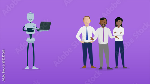 AI artificial intelligence taking business jobs, replacing workers concept. Automated content creation. Simple flat vector characters. Easy to edit flat modern trendy style.