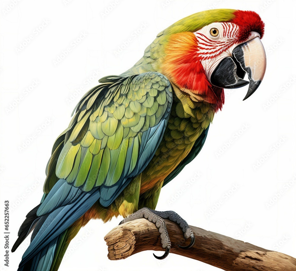 A vibrant parrot perched on a tree branch