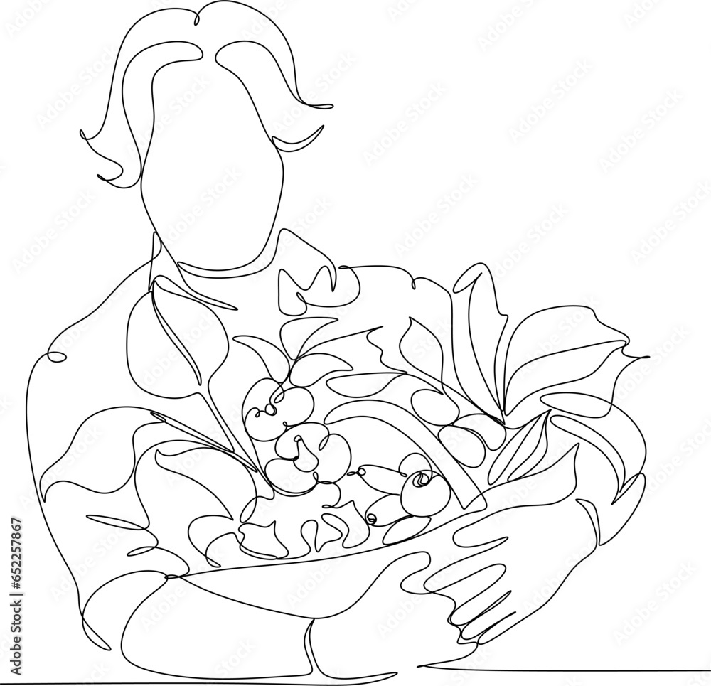 continuous line drawing farmer with vegetables vector illustration simple continuous line drawing farmer with vegetables vector illustration simple