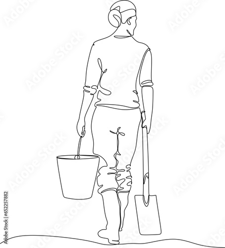 continuous line drawing farmer with vegetables vector illustration simple