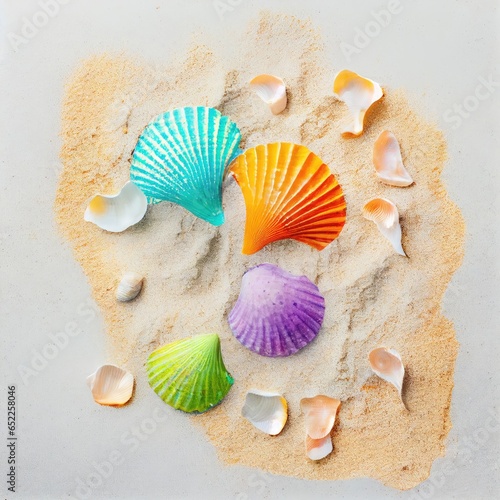 Sea Shell Texture Background, Colorful Seashell Pattern, Sea Shells on Sand, Abstract Generative AI Illustration