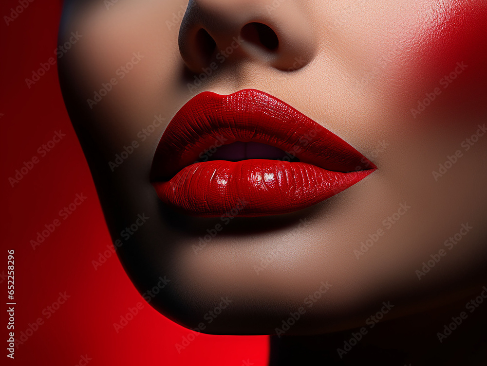 Obraz premium Sexy red lips close up. Beautiful perfect makeup.