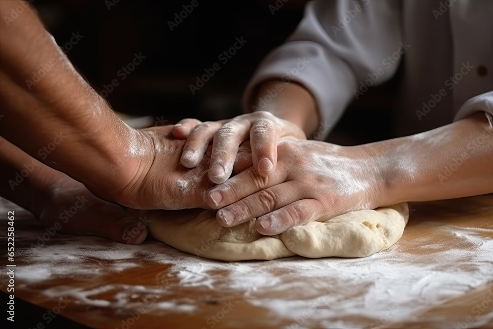 Making Bread Dough with Children, Cooking Bakery Together, Abstract Generative AI Illustration Making Bread Dough with Children, Cooking Bakery Together, Abstract Generative AI Illustration