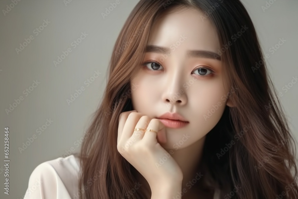 Young asian beauty woman, korean makeup style. Generative Ai Young asian beauty woman, korean makeup style. Generative Ai