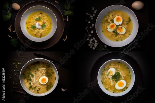 Egg Soup, Chicken Eggs Soup Bowl, Abstract Generative AI Illustration