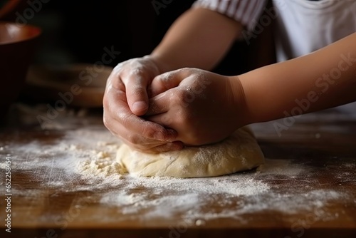 Making Bread Dough with Children, Cooking Bakery Together, Abstract Generative AI Illustration