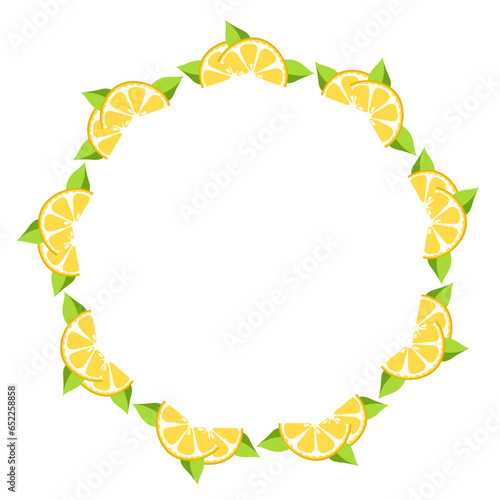 lemon slices with leaves art drawn round frame