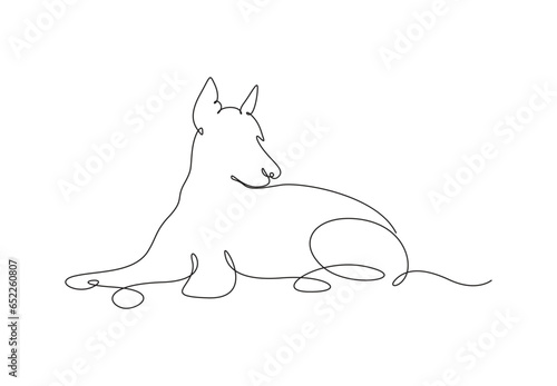 Continuous one line art of cute dog standing vector illustration. Isolated on white background. Pro vector.