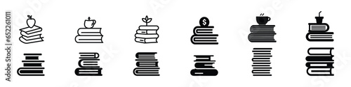 Book stack icon, High book stacks and piles of vector books, school textbooks and bestsellers, Stack of textbooks icon, Pile of book icon