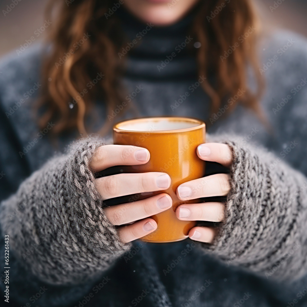 Close up shot of a girls had holding a cup of hot dring Close up shot of a girls had holding a cup of hot dring