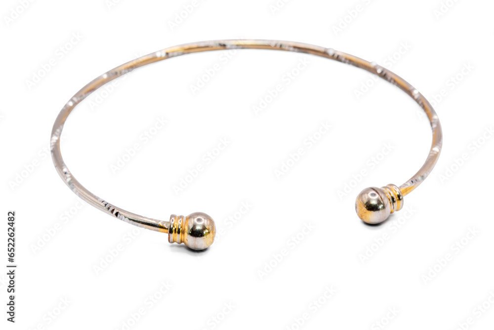 old bangle bracelet made from shiny metal isolated on white background,macro photo,has path old bangle bracelet made from shiny metal isolated on white background,macro photo,has path