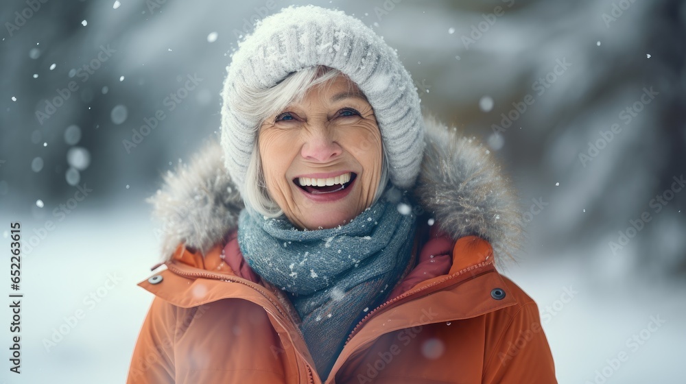 Fototapeta premium Older woman portrait in winter
