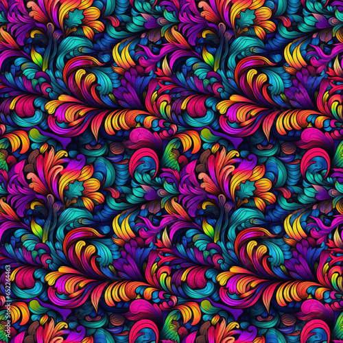 Seamless Psychedelic Textile illustration abstract floral texture patterns for fabric digital print. Generative AI