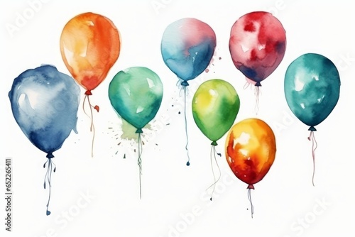Watercolor balloons for a boy s birthday on white background. AI generated