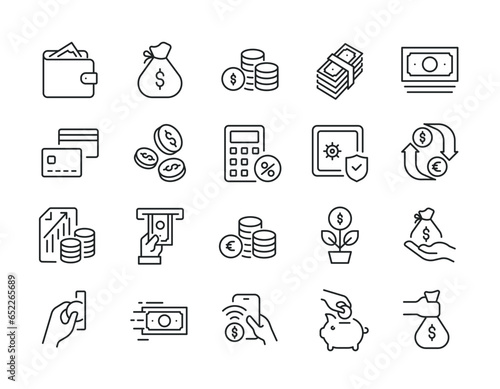Money, finance thin line icons. Editable stroke. For website marketing design, logo, app, template, ui, etc. Vector illustration.