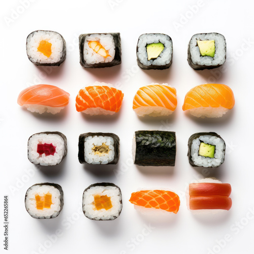 Pattern with sushi. Food abstract background. Sushi on the white background.
