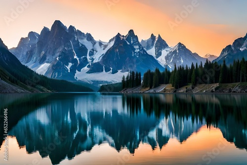 Lake in mountains  pristine reflection of peaks  a serene jewel nestled in nature s majestic embrace