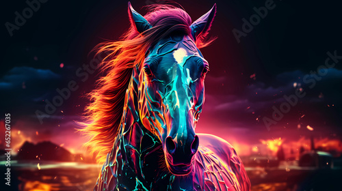 Colorful cyber horse portrait head