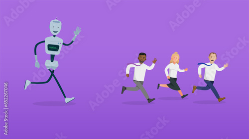 AI artificial intelligence taking business jobs, replacing workers concept. Automated content creation. Simple flat vector characters. Easy to edit flat modern trendy style.