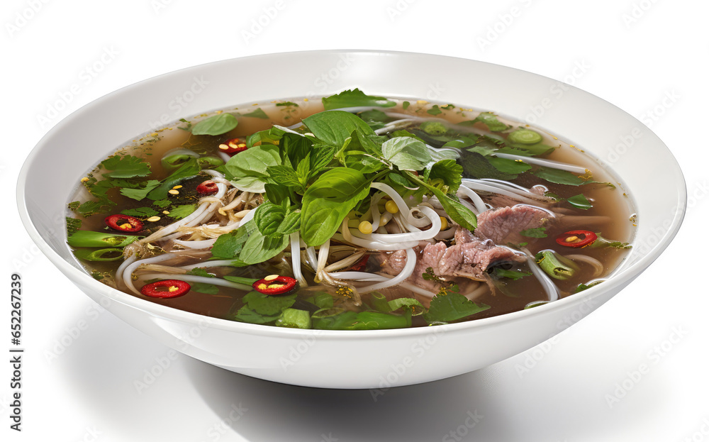 Pho Bo Soup, Traditional Vietnamese Meat Broth with Noodle, Abstract Generative AI Illustration Pho Bo Soup, Traditional Vietnamese Meat Broth with Noodle, Abstract Generative AI Illustration