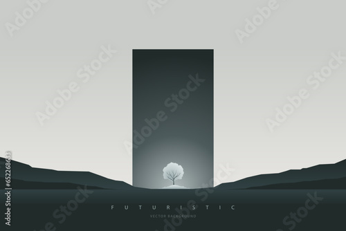 Surreal futuristic landscape. Modern minimal abstract panoramic background. Minimal zen aesthetic wallpaper. Vector illustration