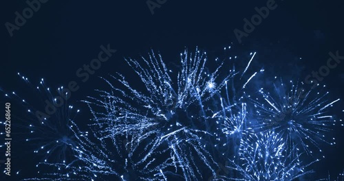 Firework show in the sky. The color is blue