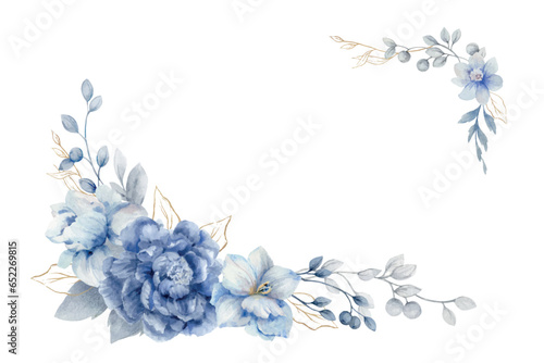 Watercolor vector dusty blue flower wreath.