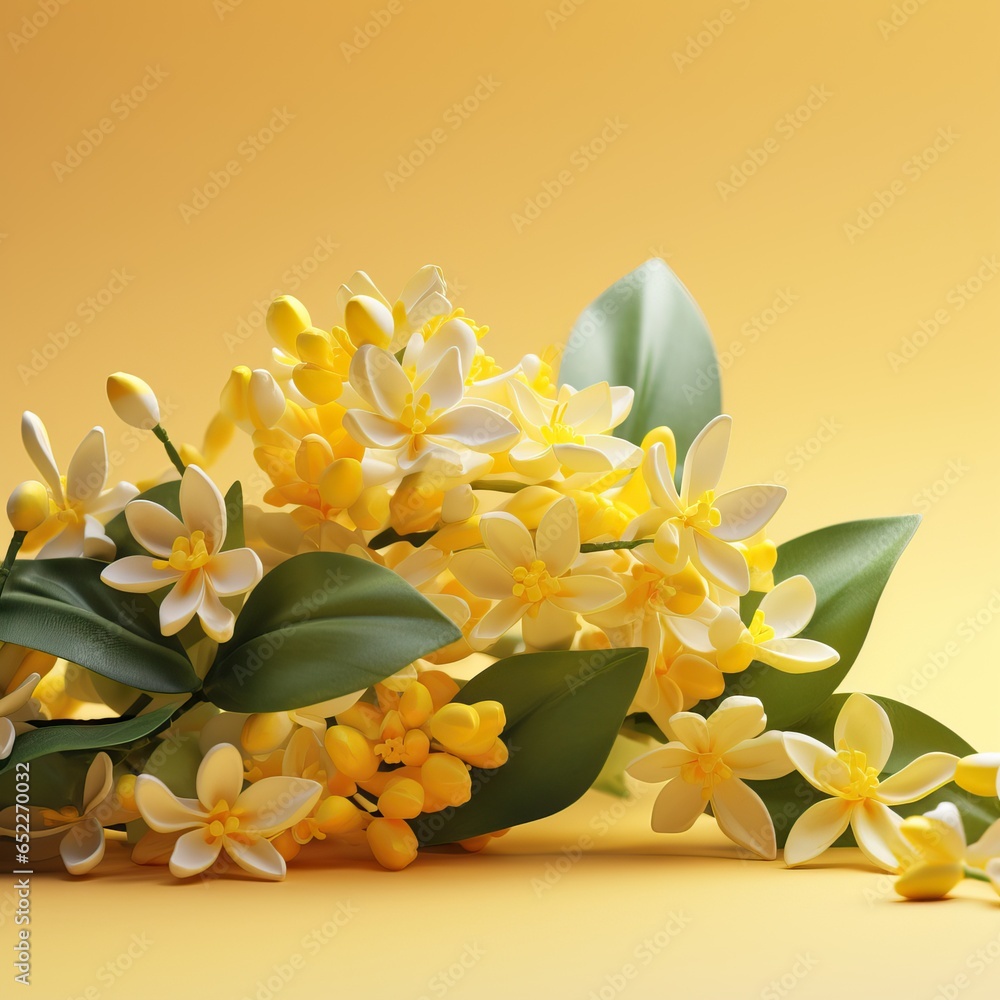 Obraz premium White and Yellow Osmanthus Flower over a Yellow Background. Isolated Subject.