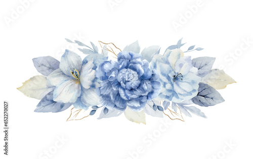 Watercolor vector dusty blue flower wreath.