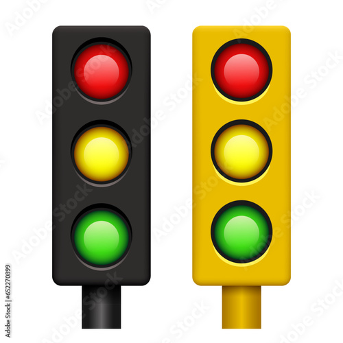 Traffic light. Realistic 3D traffic light. Black and yellow traffic lights. Vector clipart.