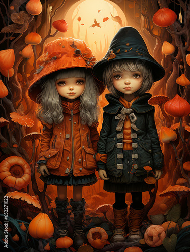 A Surreal Illustration of Kids Crafting their Own Autumn Themed Costumes