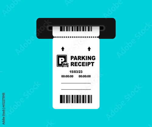 Parking receipt template. Parking ticket. Paper receipt from ticket machine slot. Cars parking tickets. Payment station. Check from parking meter mock up. Vector illustration