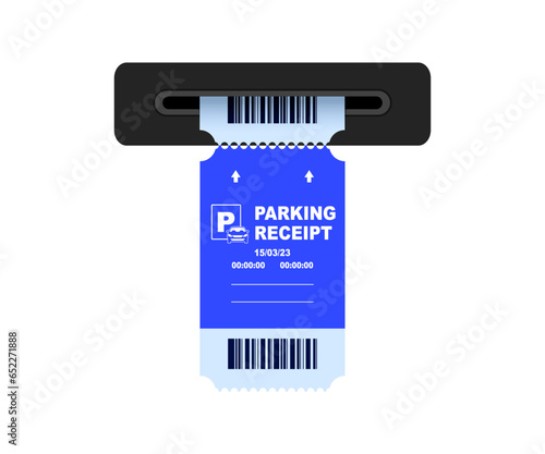 Parking receipt template. Parking ticket. Paper receipt from ticket machine slot. Cars parking tickets. Payment station. Check from parking meter mock up. Vector illustration photo