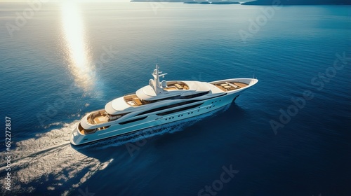Huge Yacht in the Ocean Navigating. Professional Shot made with a Drone. 