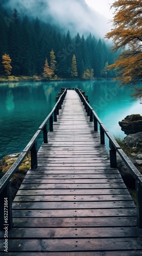 Wooden Walkway near the Lake with a Forest around it.