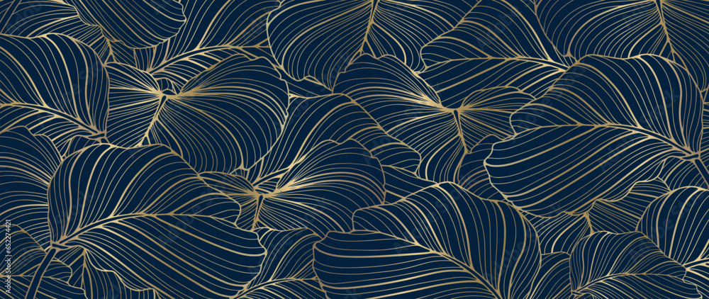 Dark blue botanical background with gold leaves. Dark vector background for creating various designs, wallpapers, covers. Picture for publication on social networks. Dark blue botanical background with gold leaves. Dark vector background for creating various designs, wallpapers, covers. Picture for publication on social networks.