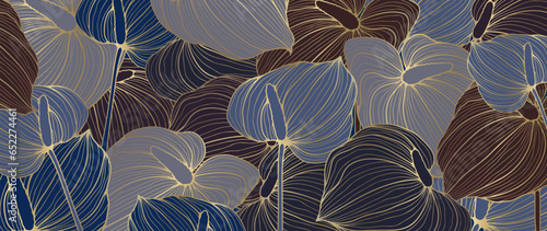Dark floral background with golden calla flowers. Dark vector background for creating various designs, wallpapers, covers. Picture for publication on social networks.