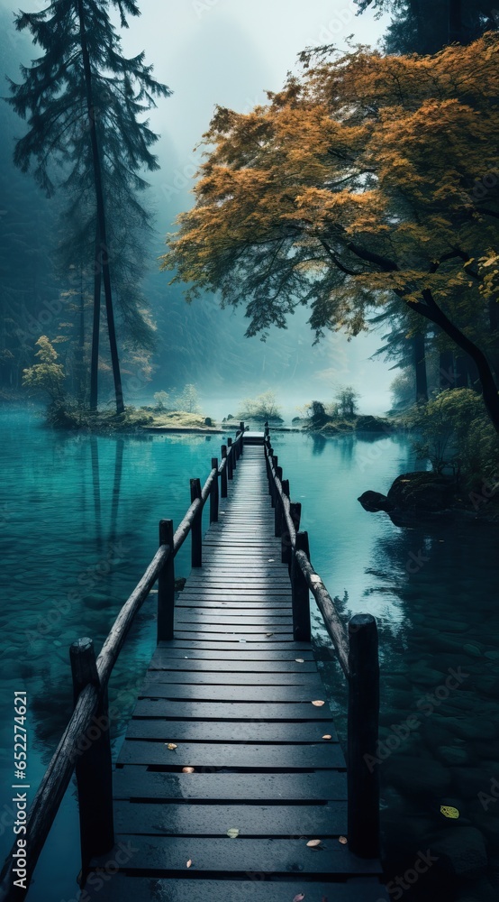 Wooden Walkway near the Lake with a Forest around it.