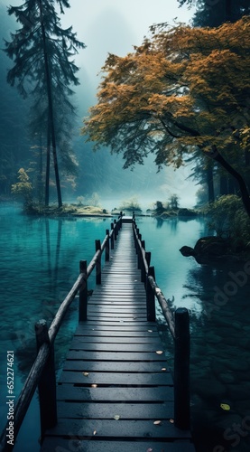 Wooden Walkway near the Lake with a Forest around it. © Boss