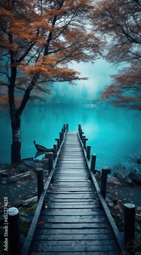 Wooden Walkway near the Lake with a Forest around it.