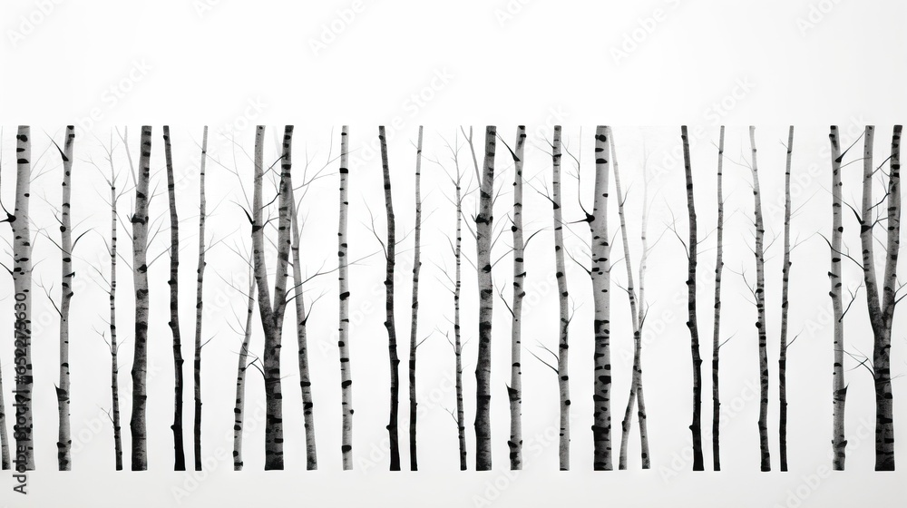 black and white photograph of a row of trees with no leaves. generative ai black and white photograph of a row of trees with no leaves. generative ai