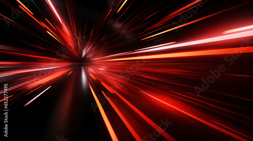 Abstract red light speed zoom on black background technology photo